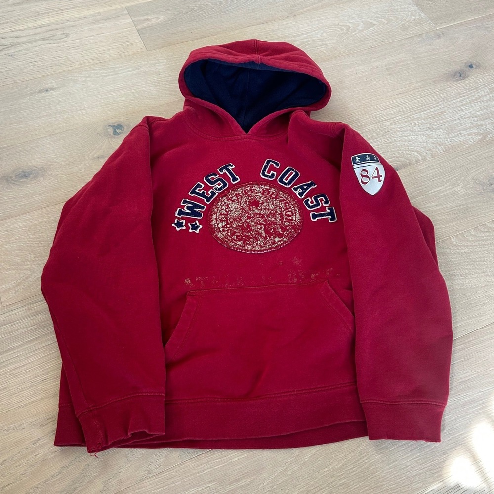 Red Skate Y2K Coast Red Pullover Hoodie Boys Large 14/16 Distressed Patch Hoodie